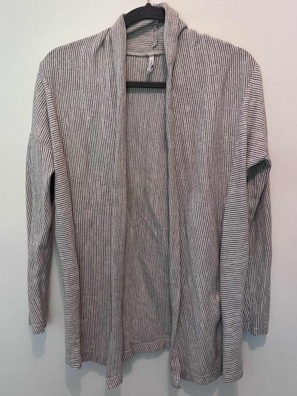 Z Supply Striped Cardigan Sweater Large Open Front Ribbed Knit Gray